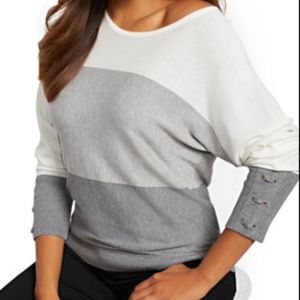 COLORBLOCK LACE-UP CUFF DOLMAN SWEATER